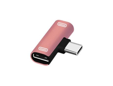 Cargador Doble tipo C USB-C Auricular Auricular Audio Carga Cargador Adaptador Divisor Convertidor para Xiaomi 6 6X 8 Note3 Oro rosa