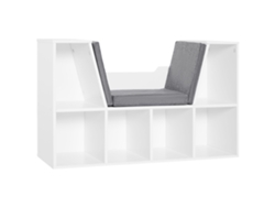 Librería 2 En 1 De 6 Secciones Con Cojines Suaves, Fabricada En Madera, Esponja Y Poliéster, 102 X 30 X 61 Cm, Blanca.