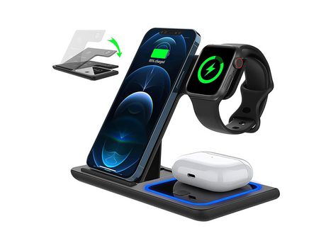 ELKUAIE Estación de carga rápida inalámbrica 3 en 1 Soporte de carga plegable Compatible con Apple Watch AirPods 3/2/Pro iPhone Series