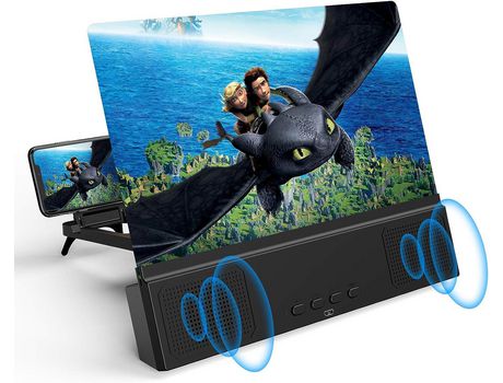 Lupa de pantalla de teléfono de 12 con altavoces Bluetooth - Ampliación de pantalla de proyector de aumento 3D HD para películas, videos, juegos - ...