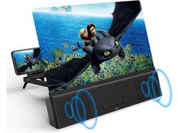 JEIIBRZUI Lupa de pantalla de teléfono de 12 con altavoces Bluetooth - Ampliación de pantalla de proyector de aumento 3D HD para películas, videos, juegos - Soporte plegable para teléfono celular con amplifica
