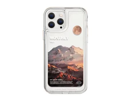 Funda para teléfono móvil Cloud Sea Snow Mountain-Apple 14pro max-[Space Shell] Pink Orange Snow Mountain-Fine Hole Lens All Inclusive Funda transl...