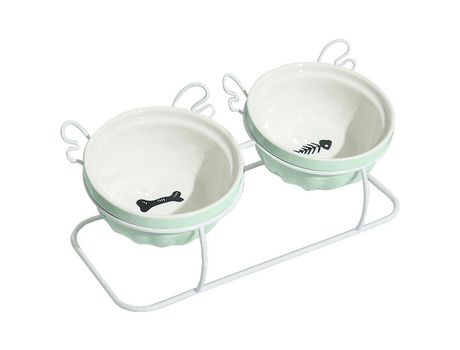 ELKUAIE Comedero doble de cerámica con protección anticaída para columna cervical Comedero para comida para gatos Comedero para perros con soporte ...