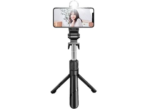 Palo de Selfie Trípode Control Remoto Luz Led Extensible Teléfono Inteligente Android para ELKUAIE Negro