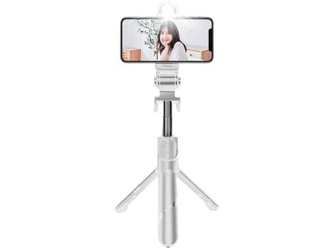 Palo de Selfie Trípode Control Remoto Luz Led Extensible Teléfono Inteligente Android para ELKUAIE Blanco