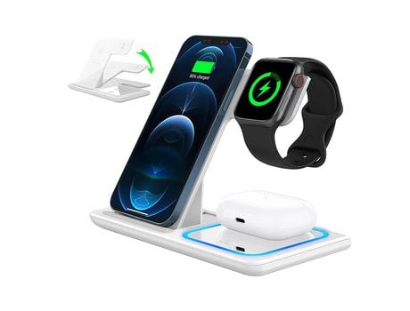 ELKUAIE Estación de carga rápida inalámbrica 3 en 1 Soporte de carga plegable Compatible con Apple Watch AirPods 3/2/Pro iPhone Series