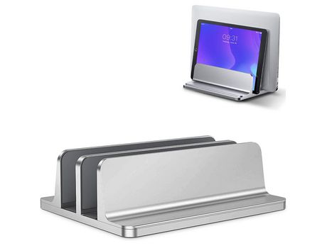 ELKUAIE Soporte vertical para computadora portátil, soporte de escritorio doble con base ajustable,