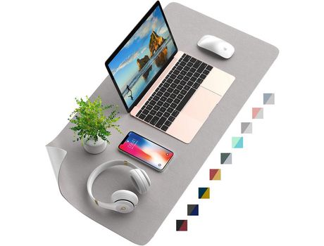 Desk pad Desk pad double-sided leather mouse pad Waterproof Anti-slip protects your desk and computer (Grey / Light gray 80 * 40)