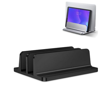 ELKUAIE Soporte vertical para computadora portátil, soporte de escritorio doble con base ajustable,