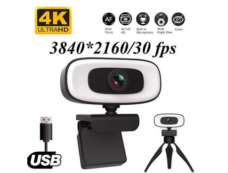 ELKUAIE Cámara web 4K para PC con micrófono retroiluminado de tres modos para transmisión 3840x2160/30 fps 8MP