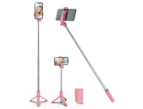 ELKUAIE Soporte portátil para trípode de teléfono de mano Selfie Stick con control remoto inalámbrico desmontable