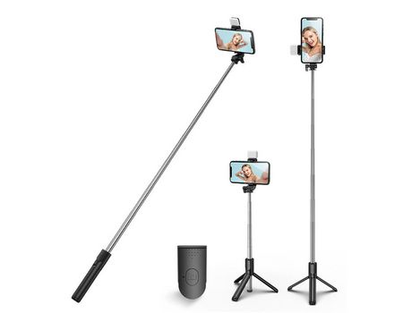 ELKUAIE Iluminado Selfie Stick Trípode Ligero Portátil Extraíble Bluetooth Control Remoto