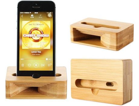 ELKUAIE Soporte de altavoz portátil de madera para teléfono móvil
