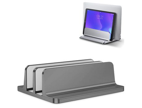 ELKUAIE Soporte vertical para computadora portátil, soporte de escritorio doble con base ajustable,