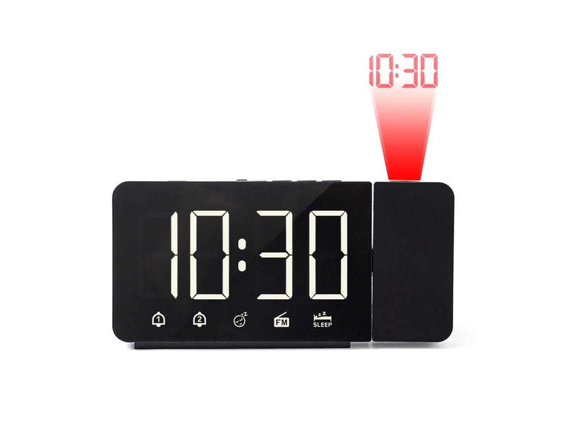 Reloj despertador de proyección Proyector de 180 con radio FM Función de repetición 4 atenuadores Alarma dual Carga USB Reloj digital 12H/24H para dormitorios blanco