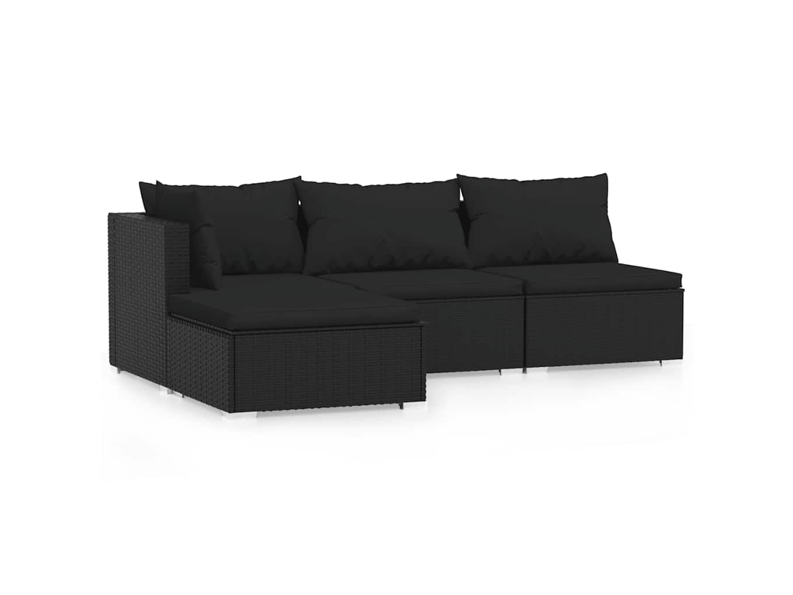 Maison Exclusive - Conjunto de jardín de 4 piezas con cojines de mimbre, color negro