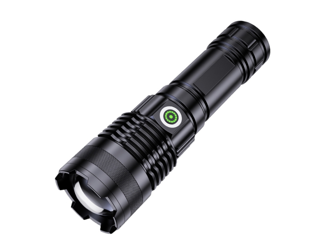 Linterna láser para exteriores de alto brillo con zoom telescópico y haz de largo alcance.