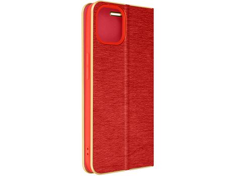 Funda para Apple iPhone 14 Tarjetero y Soporte Vídeo Rojo / Dorado