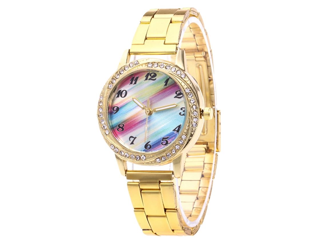 Reloj De Cuarzo Con Correa De Acero Moda Dial Redondo Para Parejas (oro)