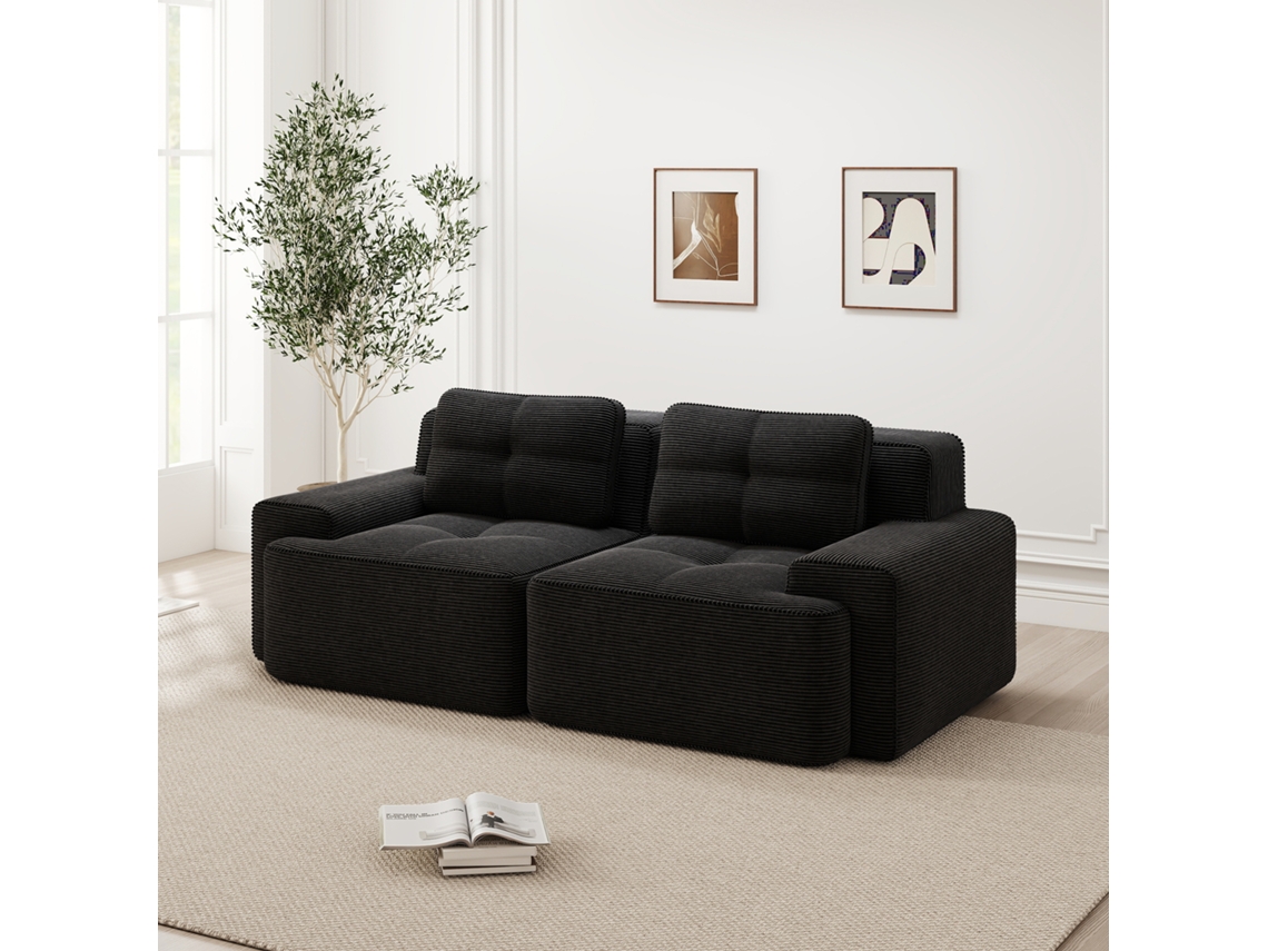 Sofá Modular 2 Plazas - Moderno, Cómodo, Terciopelo Tipo Corduroy, Sofá Cama - Negro