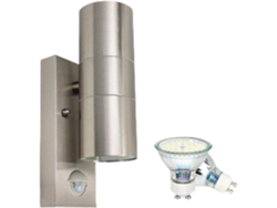 Luminária De Parede Externa Com Sensor De Movimento Pir, Luminária Led Em Aço Inoxidável Ip44 (inclui 2 Lâmpadas Gu10 De 5w, Branco Quente/3000k)