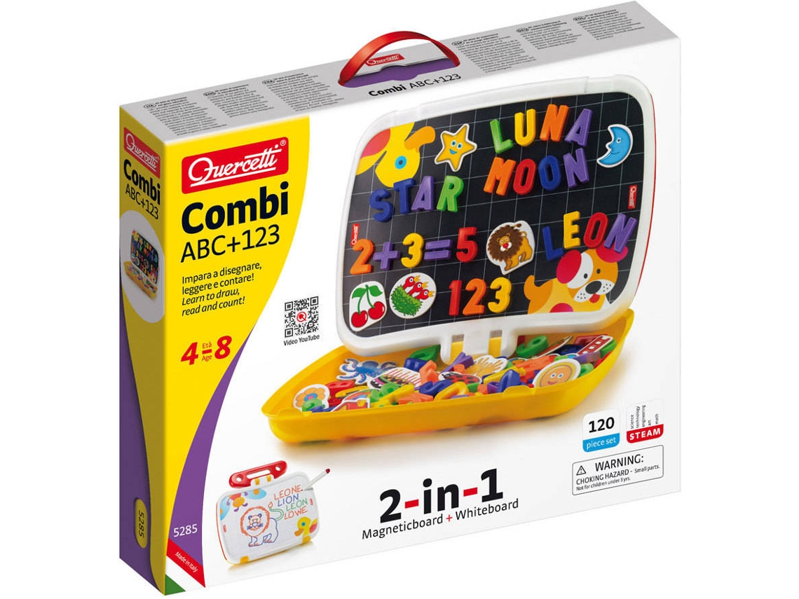 Quercetti Set de pizarras magnéticas 120 pzas Combi ABC + 123