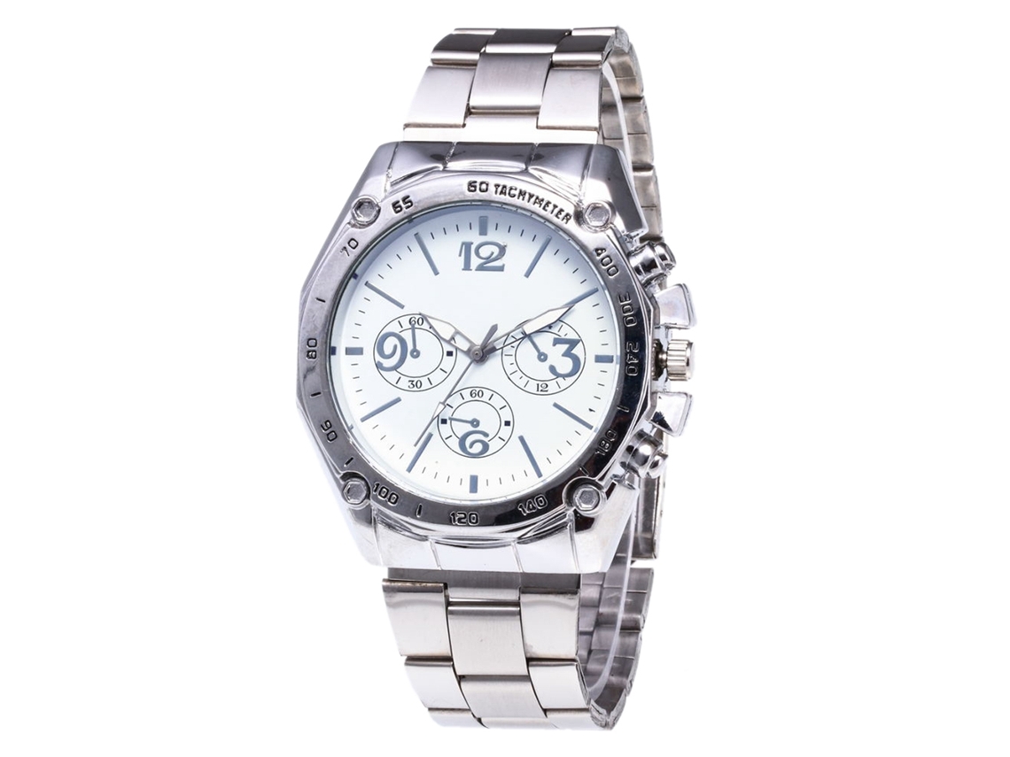 Reloj De Cuarzo Con Correa De Acero Moda Dial Redondo Para Parejas (blanco Plateado)