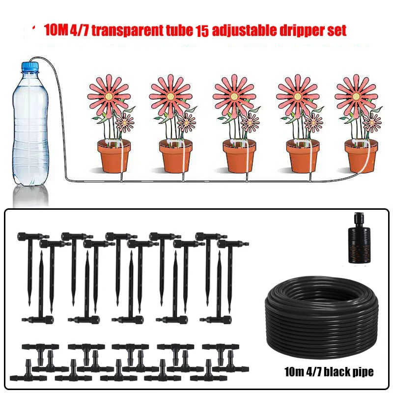 Kit de riego para plantas en maceta con manguera de 10 m y 15 reguladores MDUG.