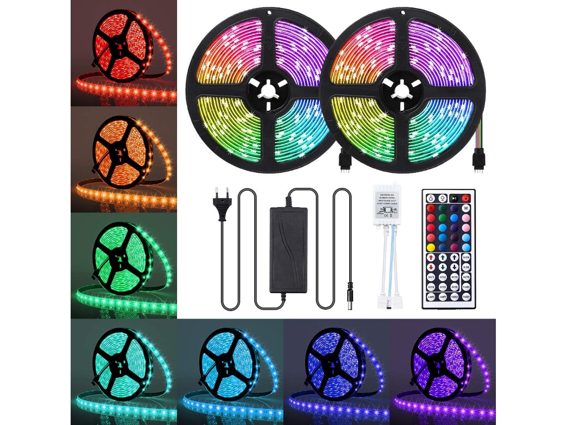Fita Led Rgb 5050 À Prova De Água (10m, 300 Leds, Ip65, Multicolorida) Com Comando Remoto Infravermelho