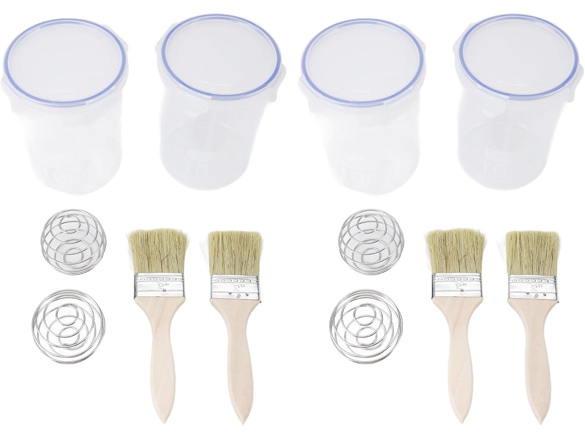 Juego De Recipientes De Pintura Transparentes Herméticos De 1000 Ml Con Bola Mezcladora Y Pincel.