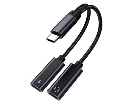 Divisor USB C auriculares duales USB C y adaptador de cargador con aleación de aluminio de carga rápida PD 60W