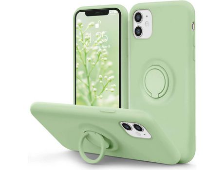 para iPhone 11 con soporte de anillo Forro de microfibra súper suave Estuche amortiguador de golpes de silicona líquida antiarañazos para iPhone 11