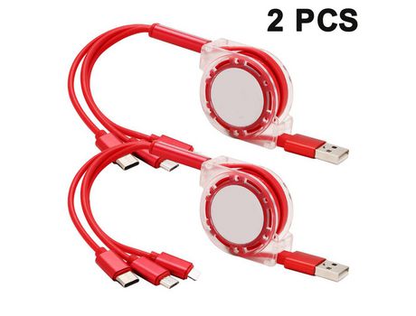 2 piezas para Apple/Android/Type-c Cable de carga 3 en 1 Cable de datos retráctil Cable de carga retráctil para teléfono móvil