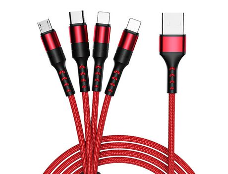 Cable de carga múltiple 4 en 1 Cable de carga rápida de nylon trenzado múltiple Adaptador USB tipo C