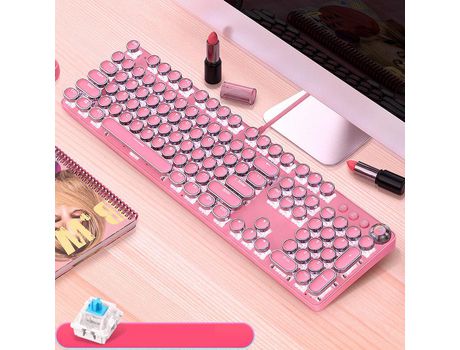 Teclado mecánico compacto con cable 60% pequeño teclado portátil para juegos de oficina para Windows y Mac blanco y rosa