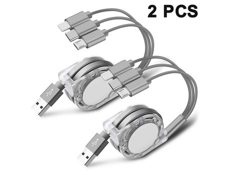 2 piezas para Apple/Android/Type-c Cable de carga 3 en 1 Cable de datos retráctil Cable de carga retráctil para teléfono móvil