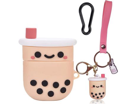Cute Airpods Pro Case con llavero Mujer Pink Silicone Milk Tea Silicona a prueba de golpes