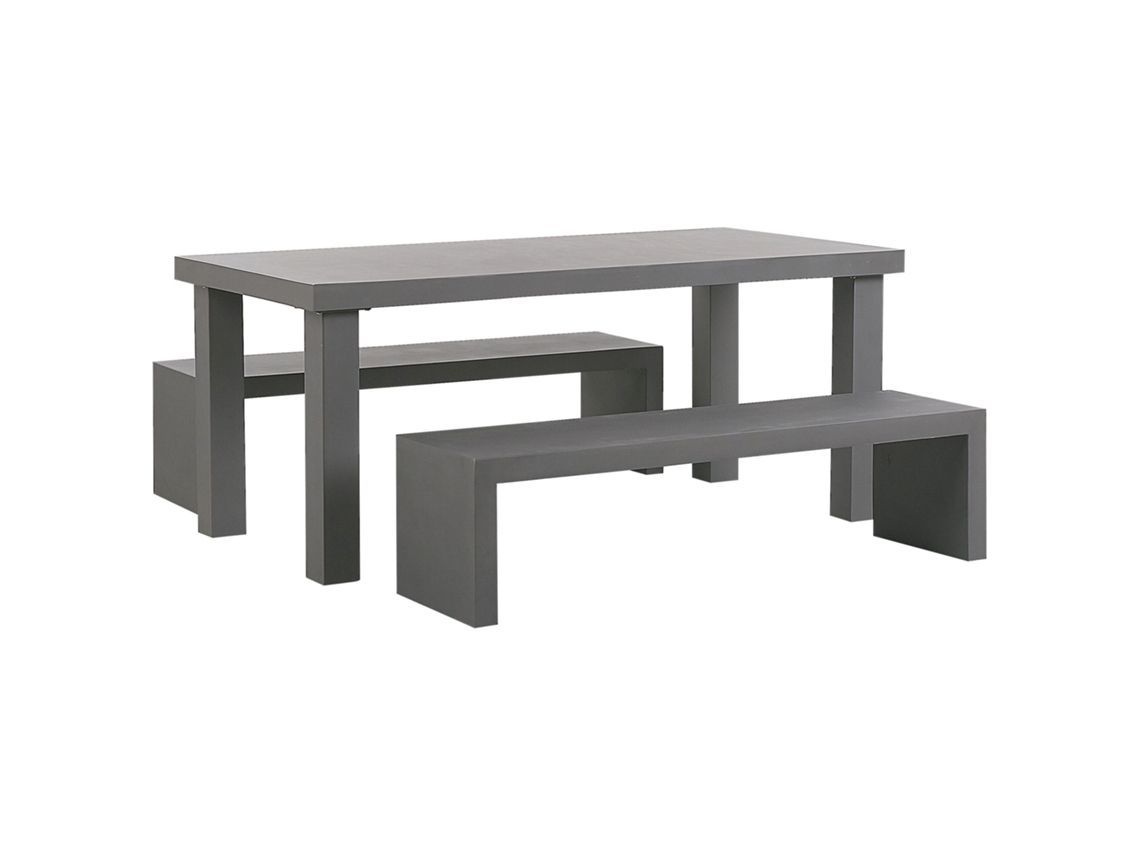 Conjunto de jardín de cemento reforzado mesa y 2 bancos con forma de U gris BELIANI Taranto