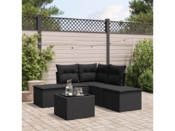 Conjunto de sofá de jardín de 6 piezas con cojines de ratán negro Lovely Home