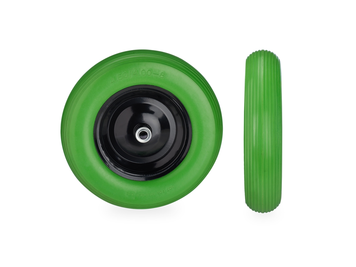 Relaxdays Rueda Carretilla 4.80 4.00-8, Rueda Goma Maciza, Rueda Repuesto Carro, Antipinchazos, 120 Kg, Verde Y Negro
