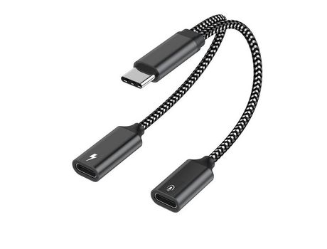 Adaptador de cable de audio auxiliar tipo C de carga rápida de 60 W a 3,5 mm Carga y escucha de música 2 en 1 para interfaz tipo C reversible