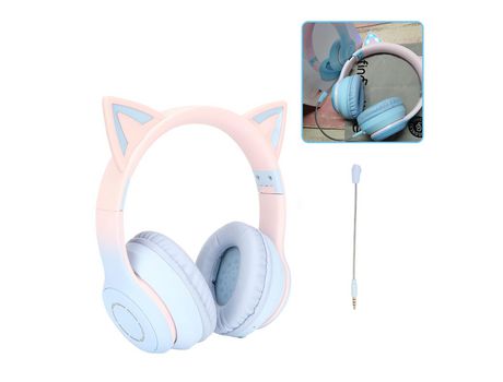 Auriculares azules del juego del oído del gato con Auriculares lindos del juego de las auriculares del juego de las auriculares del juego de la luz...