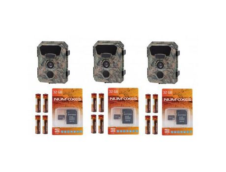 Pack de 3 cámaras trampa 12 pilas AA 3 tarjetas de memoria de 32 GB NUM'AXES