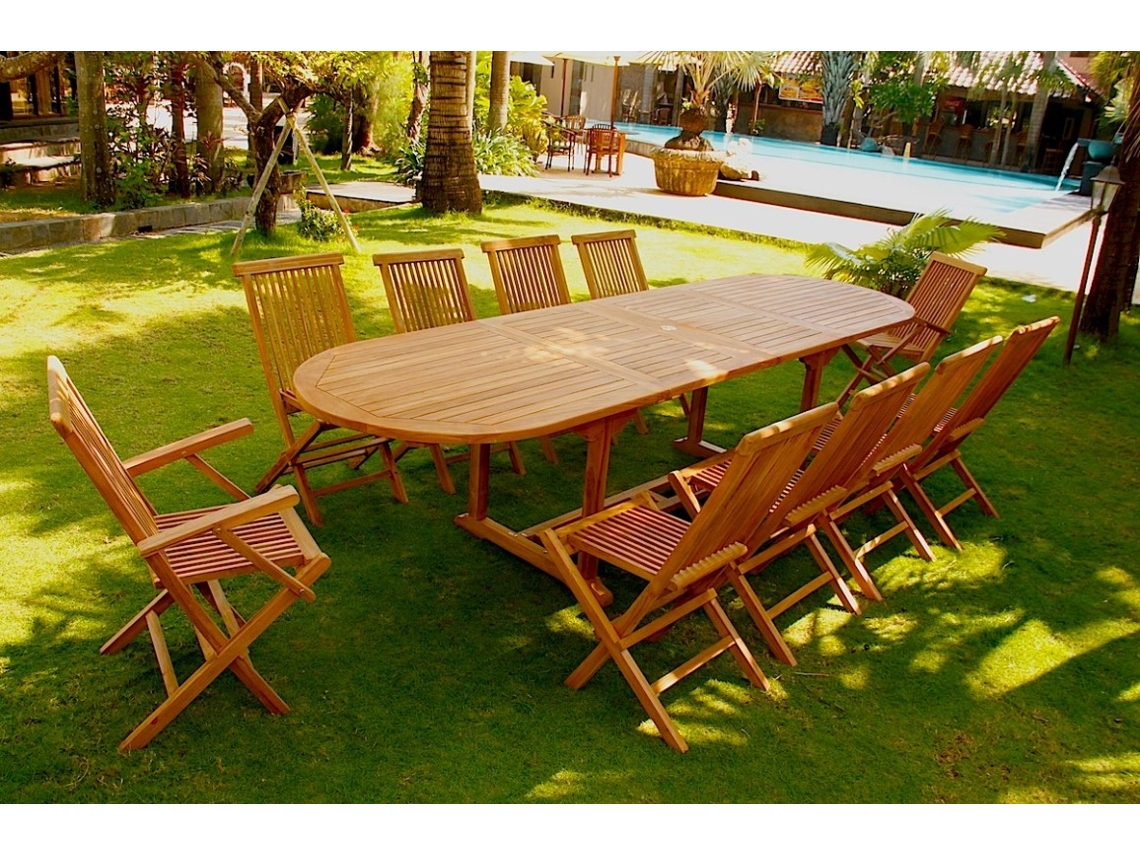 Conjunto de Comida CONCEPT U Kajang Teca Sólida 10 Personas: Mesa Oval + 8 Sillas + 2 Poltronas