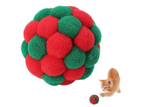 Bola De Juguete Colorida Para Gatos, Campana Integrada, Juguete Interactivo Para Gatos, Bolas De Pompón Suaves Para Gatos De Interior, Color Navide...