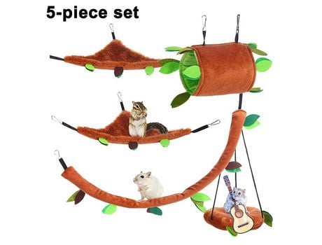 Pequeños Animales Colgantes Cama Caliente Casa Jaula Nido Accesorios Bosque Patrón Jaula Juguete Hoja Colgante Túnel Y Columpio Color Café ZMDECQNA...