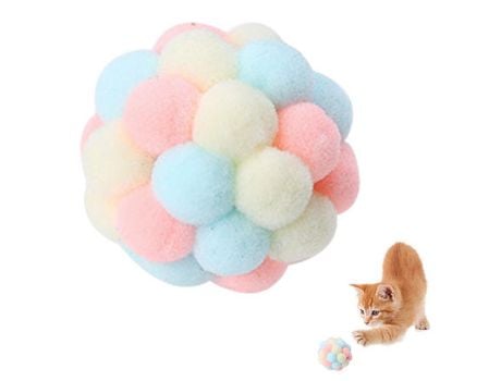 Bola De Juguete Colorida Para Gatos, Campana Integrada, Juguete Interactivo Para Gatos, Bolas De Pompón Suaves Para Gatos De Interior, Rosa, Amaril...