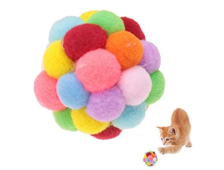 Bola De Juguete Colorida Para Gatos, Campana Integrada, Juguete Interactivo Para Gatos, Bolas De Pompón Suaves Para Gatos De Interior, Siete Colore...