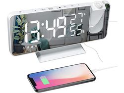 Radio con Reloj USB de Proyección de Techo Led CO-PHÉNIX con Temperatura y Tiempo Blanco