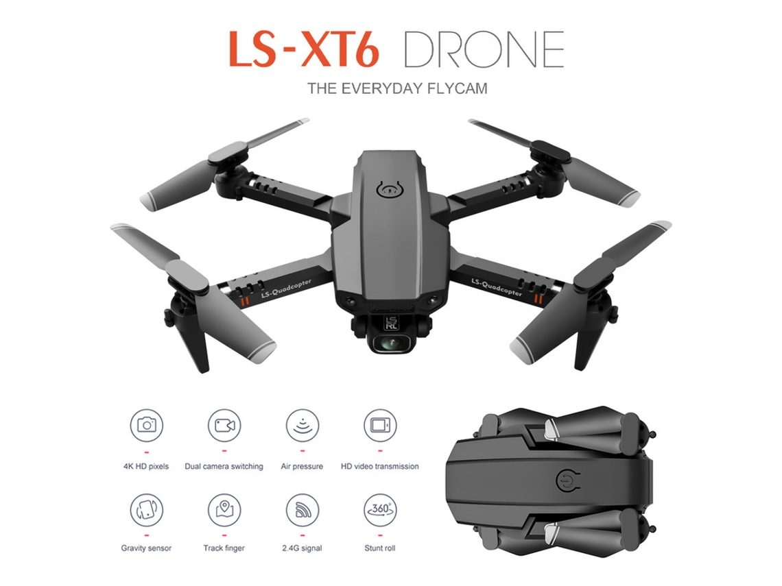 Mini Drone con cámara 4K HD (Modelo:XT6 - Duración de la batería: 12 min - Negro)